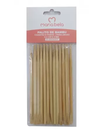 PALITO BAMBU P/MANICURE PONTA X CHANFRO 12,5 CM X 4 MM PCT. C/ 25 UNIDES